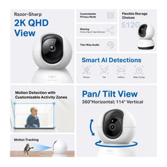 Câmara de Segurança Wi-Fi Inteligente 2K 4MP Pan/Tilt TP-Link Tapo C220 com Inteligência Artificial e Visão Noturna