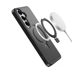 Capa VAWI Vanquish MagSafe Transparente com Suporte Stand de Anel para Smartphone Samsung Galaxy A37 / Galaxy A36 / Galaxy A56 5G - Transparente com Anel Preto