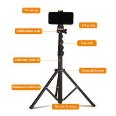 Tripé e Selfie Stick 2-em-1 Jmary MT-39 | Altura até 1.53m – Estrutura em Alumínio e Ferro com 5 Secções