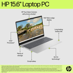 LAPTOP HP 15-fd0154wm | PRODUTIVIDADE E INTELIGÊNCIA ARTIFICIAL Grandes Destaques: Processador Intel® Core™ Ultra 5 | Ecrã IPS Touchscreen de 15.6" | Gráficos Intel® Arc™