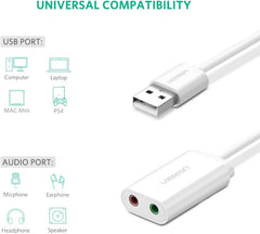 UGREEN 30143 – Adaptador de Som Externo USB para Saída de Áudio 3,5 mm