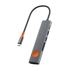 Hub USB-C WiWU Travel 7-em-1 WI-HB007 | Carregamento PD 100W, HDMI 4K e Botão de Privacidade "One-Touch Screen Off" em Alumínio