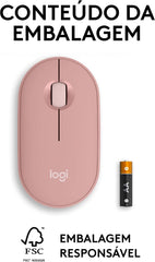 Rato Sem Fio Logitech Pebble M350s Silent Touch Conexão Dupla Bluetooth e Logi Bolt 4000 DPI Rosa e Sand