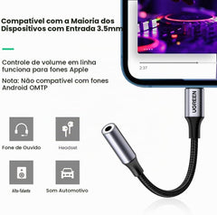 Adaptador Áudio UGREEN US211 (30756) Lightning para Fêmea 3,5mm Certificado Apple MFi Plug and Play