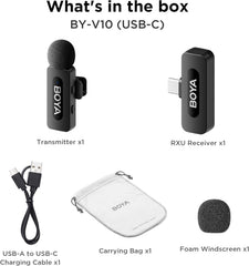 Microfone lapela sem fios BOYA BY-V10 USB-C