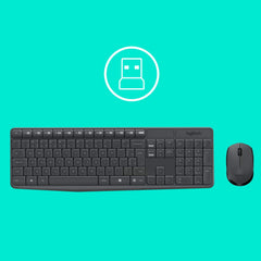Kit Teclado e Rato Sem Fio Logitech MK235 Combo 2.4 GHz Receptor Nano USB Bateria até 36 Meses Teclado Numérico Resistente a Salpicos