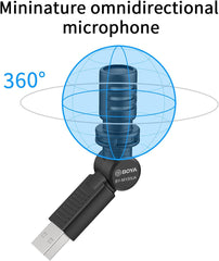 BOYA BY‑M100UA – Microfone Condensador Miniatura USB‑A (Plug & Play)