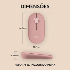Rato Sem Fio Logitech Pebble M350s Silent Touch Conexão Dupla Bluetooth e Logi Bolt 4000 DPI Rosa e Sand