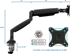 Suporte de Mesa Articulado com Braço para Monitor 17" a 30" (Preto) | Ajuste de Altura e Inclinação, Sistema de Gestão de Cabos Integrado, Fixação por Grampo/Furo e Compatibilidade VESA