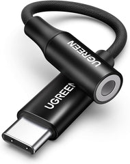 Adaptador Áudio UGREEN AV161 (50631) USB Tipo-C para Fêmea 3,5mm com Chip DAC Integrado Cabo Trançado 10cm Preto