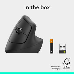 Rato Ergonómico Vertical Sem Fio Logitech Lift Ângulo de 57° Conexão Bluetooth e Logi Bolt Sensor 4000 DPI Autonomia 24 Meses