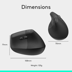 Rato Ergonómico Vertical Sem Fio Logitech Lift Ângulo de 57° Conexão Bluetooth e Logi Bolt Sensor 4000 DPI Autonomia 24 Meses