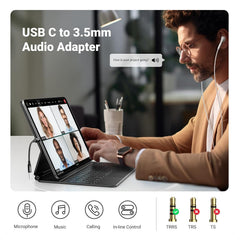 Adaptador Áudio UGREEN AV161 (50631) USB Tipo-C para Fêmea 3,5mm com Chip DAC Integrado Cabo Trançado 10cm Preto