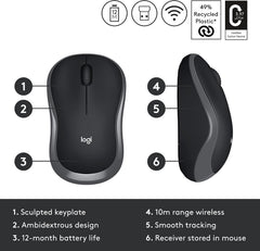 Rato Sem Fio Logitech M186 Cinza Receptor Nano USB 2.4 GHz Sensor Óptico 1000 DPI