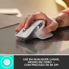 Rato Ergonómico Sem Fio Logitech MX Master 3S Preto Sensor 8000 DPI Vidro Quiet Clicks Rolagem MagSpeed Bluetooth e USB-C