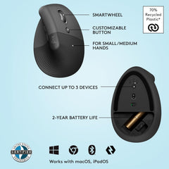 Logitech Lift Vertical Ergonomic Mouse – Sem Fio