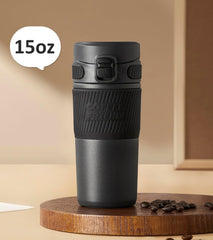 Caneca de Café de Viagem TKK-2001 | 500ml em Aço Inoxidável com Isolamento e Tampa Flip – Rosa & Preto
