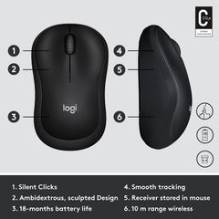 Rato Sem Fio Logitech M220 Silent Preto com Redução de Ruído de 90% Receptor Nano USB 1000 DPI