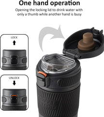 Caneca de Café de Viagem TKK-2001 | 500ml em Aço Inoxidável com Isolamento e Tampa Flip – Rosa & Preto