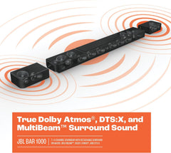 JBL Bar 1000: 7.1.4-Channel soundbar with Detachable Surround Speakers, MultiBeam™, Dolby Atmos®, and DTS:X®, Black