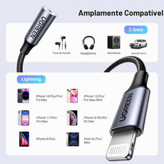 Adaptador Áudio UGREEN US211 (30756) Lightning para Fêmea 3,5mm Certificado Apple MFi Plug and Play