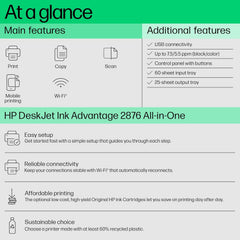 HP DeskJet Ink Advantage 2876 – Impressora Multifuncional a Jato de Tinta