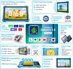 Tablet Infantil Blackview Link 1 Kids 8.68" | 4GB RAM, 64GB de Armazenamento, Bateria de 5000 mAh, Sistema com Espaço iKids e Design Compacto