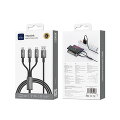 Cabo WiWU Titanlink WI-C059 3-em-1 | USB-C, Lightning e Micro-USB – Carregamento de 3.5A em Nylon Trançado e Liga de Alumínio