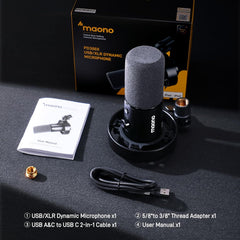 Microfone Dinâmico Maono PD300X para Podcast e Streaming (XLR / USB-C)