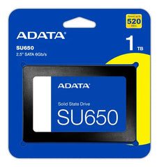 SSD ADATA Ultimate SU650 SATA III 2.5" (512GB / 1TB) Leitura até 520MB/s e Gravação até 450MB/s