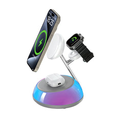 Carregador Sem Fios 3-em-1 WiWU Aurora Wi-W036 | Estação de Carga Magnética 15W para iPhone (MagSafe), Apple Watch e AirPods