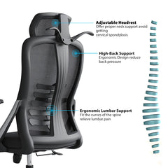 Cadeira de Escritório Ergonómica Nicole-H (Grey Frame) com Encosto Alto e Apoio de Cabeça 2D