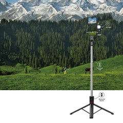 Bastão de Selfie e Tripé Profissional WiWU (Wi-SE015) | Comprimento Recorde de 180cm, Luz de Anel LED Integrada, Comando Bluetooth e Rotação Panorâmica 360°