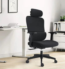 Cadeira Giratória de Escritório Ergonómica E392-H com Encosto Alto em Tela e Apoio de Cabeça 3D