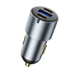 Carregador Automotivo WiWU Nano Pro 60W | Formato Ultra-Compacto em Alumínio – Tripla Saída (2x USB-C PD + 1x USB-A QC) com Tecnologia PPS
