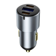 Carregador Automotivo WiWU Nano Pro 60W | Formato Ultra-Compacto em Alumínio – Tripla Saída (2x USB-C PD + 1x USB-A QC) com Tecnologia PPS