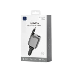 Carregador Automotivo WiWU Helix Pro GaN 111W | Tecnologia GaN III de Alta Eficiência – 1x USB-C PD + 1x USB-A QC em Liga de Alumínio