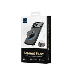 Anel Magnético WiWU Warriors Carbon MagSafe | Suporte Giratório 360° em Fibra de Aramida Genuína e Alumínio – Perfil Ultrafino de 4.8mm com Ímãs N52