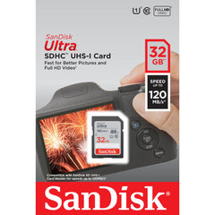 SanDisk Ultra 32GB SD Card SDXC Class 10 UHS-I com Velocidade de Leitura de 120MB/s