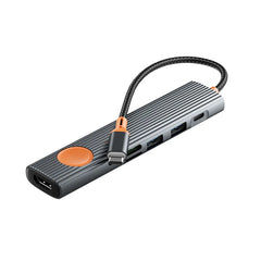 Hub USB-C WiWU Travel 7-em-1 WI-HB007 | Carregamento PD 100W, HDMI 4K e Botão de Privacidade "One-Touch Screen Off" em Alumínio