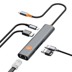 Hub USB-C WiWU Travel 5-em-1 WI-HB005 | Adaptador HDMI 4K, Dual USB 3.0 e Leitor de Cartões SD/TF em Liga de Alumínio