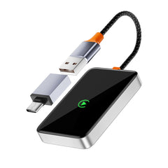 Adaptador WIWU 2-em-1 Wireless CarPlay & Android Auto CP001 | Transmissão 5.8GHz em Liga de Zinco e Vidro Temperado – Conexão Ultra Rápida e Áudio 3D