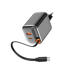 WiWU Wi‑G020 67 W GaN Charger with Retractable Type‑C & Dual USB‑C/A