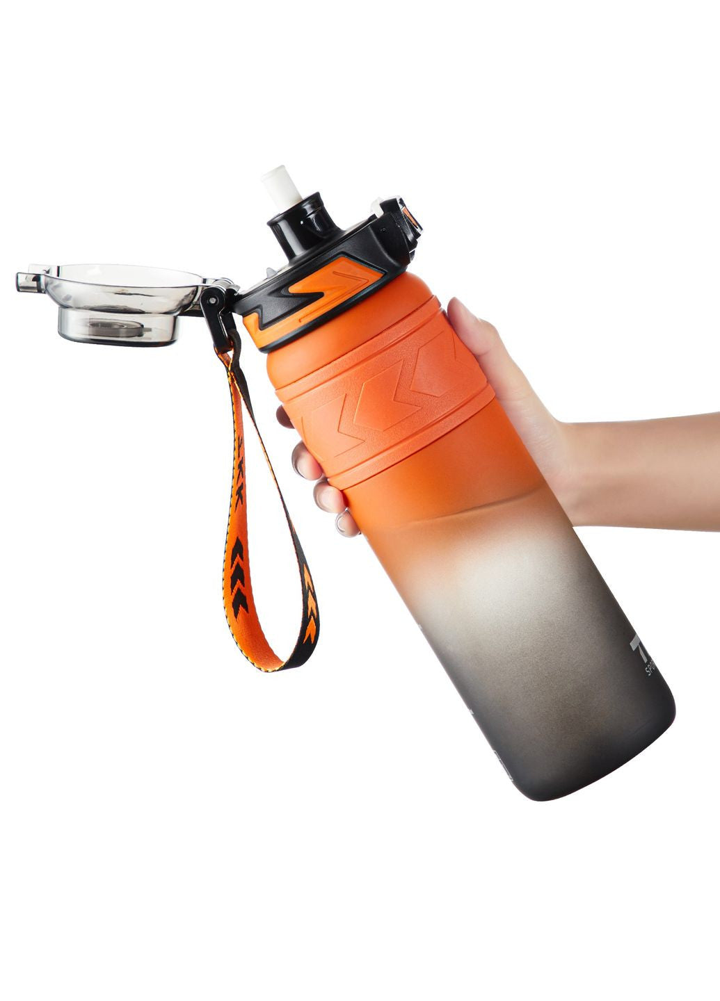Garrafa de Água Tritan TKK-1020 | 1000ml com Canudo e Design Ergonómico – Orange & Black