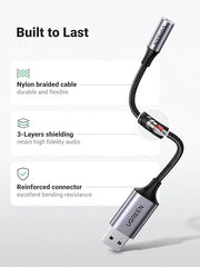 UGREEN 30757 – Adaptador de Áudio USB 2.0 para 3,5 mm (Alumínio, 25 cm)