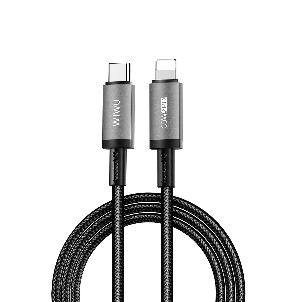 Cabo WiWU Titanlink WI-C056 USB-C para Lightning | Carregamento Ultra Rápido PD 27W e Dados – 1 Metro em Nylon Trançado e Liga de Zinco