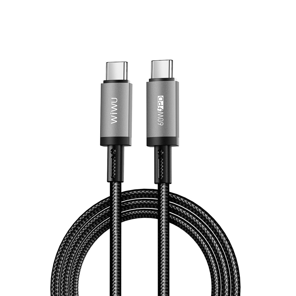 Cabo WiWU Titanlink WI-C057 USB-C para USB-C | Carregamento Ultra Rápido PD até 100W – 1 Metro em Nylon de Dupla Camada e Liga de Alumínio