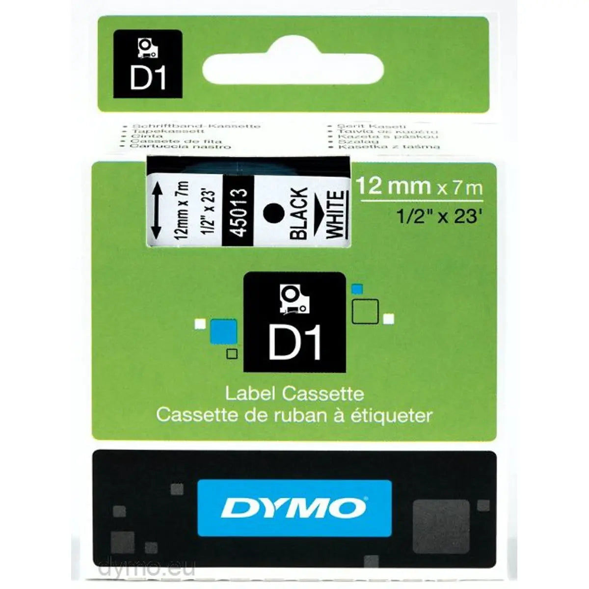 Fita Rotuladora DYMO D1 12mm × 7m – Branca (Modelo 45013) | Impressão Preta em Fita Branca, Alta Aderência para Superfícies Planas e Compatibilidade LabelManager / Rhino
