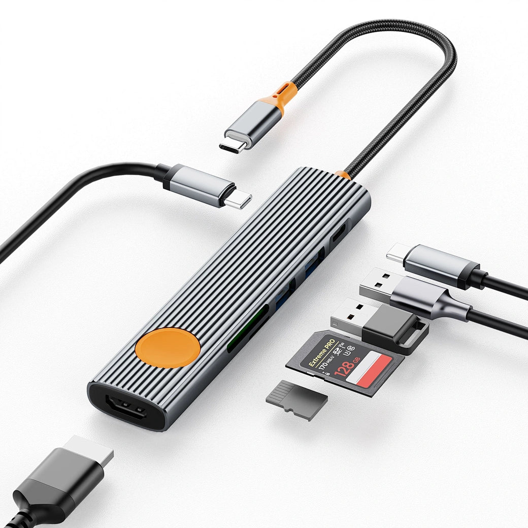 Hub USB-C WiWU Travel 7-em-1 WI-HB007 | Carregamento PD 100W, HDMI 4K e Botão de Privacidade "One-Touch Screen Off" em Alumínio