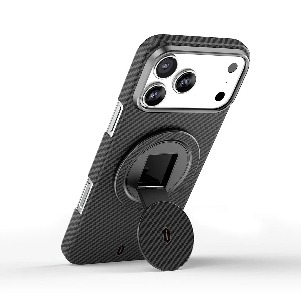 Anel Magnético WiWU Warriors Carbon MagSafe | Suporte Giratório 360° em Fibra de Aramida Genuína e Alumínio – Perfil Ultrafino de 4.8mm com Ímãs N52